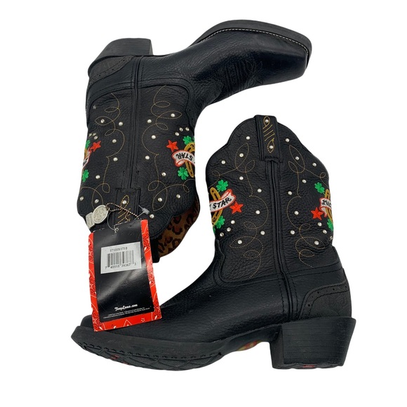 Tony Lama Black Leather Lucky Star Embroidered Square Toe Cowgirl Boot Size 7.5 - Picture 4 of 9